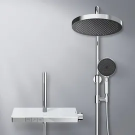 EMKE Duschsystem mit Thermostat Duschset mit 40cm Thermostatische Platte, Brausestange, Handbrause mit 4 Strahlstärken,Regendusche mit Armatur, Anthrazit Matt