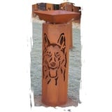 8-Eck Säule Schäferhund + Schale Classic Edelrost Rost Metall Gartendeko Garten Stele