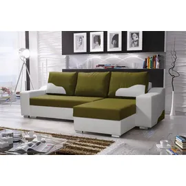 Fun Möbel Ecksofa Set COLLIN Ottomane Rechts + Sessel Weiss / Olivgrün - Weiß
