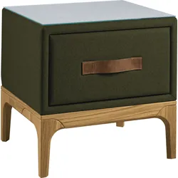 Nachtkommode BIRKENSTOCK "Iona", grün (olivgrün cww 33), B:51cm H:49,5cm T:43,5cm, Sideboards, mit Lederlaschen-Griff, mit Holzsockel in Eiche natur
