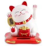 Cyrank Solarbetriebene Kawaii Winkende Katze, Glückskatze Winkekatze Chinesische Glückskatze Lucky Cat, Asiatische Deko Winkekatze Solar Für Home Display Car Decor(Weiß)