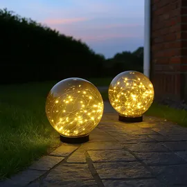GLOBO 2er Set LED Solar Außen Tisch Lampe Garten Lichterkette Kugel Strahler Park Lampe rauch