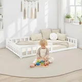 Homestyle4u Kinderbett Bodenbett 120 x 200 cm Kiefer massiv weiß