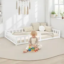 Homestyle4u Kinderbett Bodenbett 120 x 200 cm Kiefer massiv weiß