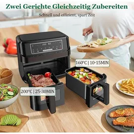 circlio Heißluftfritteuse 2 Kammern 10L schwarz