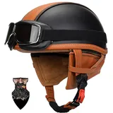 HALYING Mofa Helm Halbschalenhelm Retro ECE-zertifizierter | ABS-Motorradhelm mit EPS-Polsterung | Schnellverschluss, abnehmbarem Nackenschutz | Für Chopper, Roller, Cruiser Herren/Damen