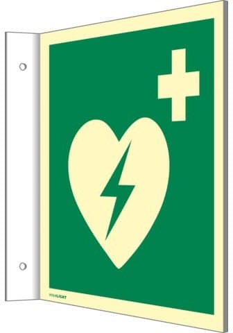 Schild Fahnenschild Defibrillator, 148x148mm
