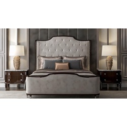 Casa Padrino Luxus Art Deco Schlafzimmer Set Grau / Dunkelbraun / Silber - 1 Doppelbett mit Kopfteil & 2 Nachtkommoden - Art Deco Schlafzimmer Möbel - Luxus Schlafzimmer Möbel - Luxus Einrichtung