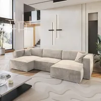 Masseno Ecksofa SARMO M mit Schlaffunktion U-Form, Sofa mit Bettkasten, Wohnzimmersofa, Couch, Soffa, Bettsofa, Couchgarnitur- Creme, MONOLITH 04 - Creme