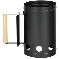 Anzündkamin Metall für Kohle und Briketts - Kohlestarter - D: 17cm, H: 27cm - Holzgriff
