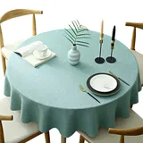 Schwere Runde Tischtuch, Dekorative Einfarbige Tischdecke, Baumwolle Leinen Tischdecke für Küche Esszimmer Haus Tischdekoration, Aqua, Rund - 160 cm