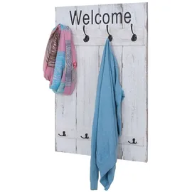 Mendler Garderobenpaneel HWC-C89 Welcome 91 x 60 cm Weiß