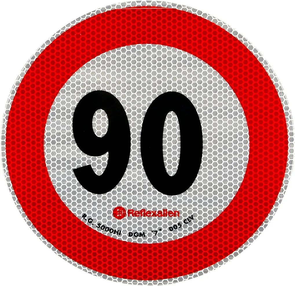 Reflektierender Aufkleber LAMP Geschwindigkeitsbegrenzung 90 km/h Schild B-33