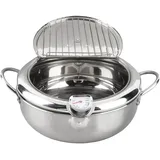 Mini-Fritteuse aus Edelstahl mit Thermometer, Japanischer Stil, Kompatibel mit Induktionsherden, Zum Frittieren (L-Größe: 24 cm)