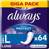 Always Protect Slipeinlagen Damen, Long (64 Binden) Gigapack, ohne Duft, atmungsaktiv, flexibel