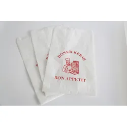 DayBays 40000 Stk. Bäckerfaltenbeutel 17+4,5x28 cm mit Druck "Bon Appetit" Kraftpapier weiss gefädelt