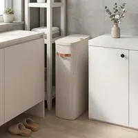 Songmics Wäschekorb, 65 L Wäschesammler, Wäschetonne mit Deckel und Griffen, 39 x 22 x 75 cm, beige