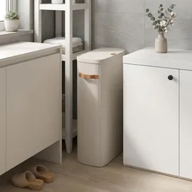 Songmics Wäschekorb, 65 L Wäschesammler, Wäschetonne mit Deckel und Griffen, 39 x 22 x 75 cm, beige