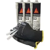 vasalat Sikaflex-522 schwarz 3er Set mit 5 Spitzen und Vasalat Handschuh - 3er Set mit 5 Spitzen