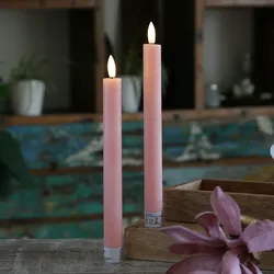 LED Stabkerzen Tafelkerzen Dinner Spitzkerzen rustikal 24cm rosa 2St