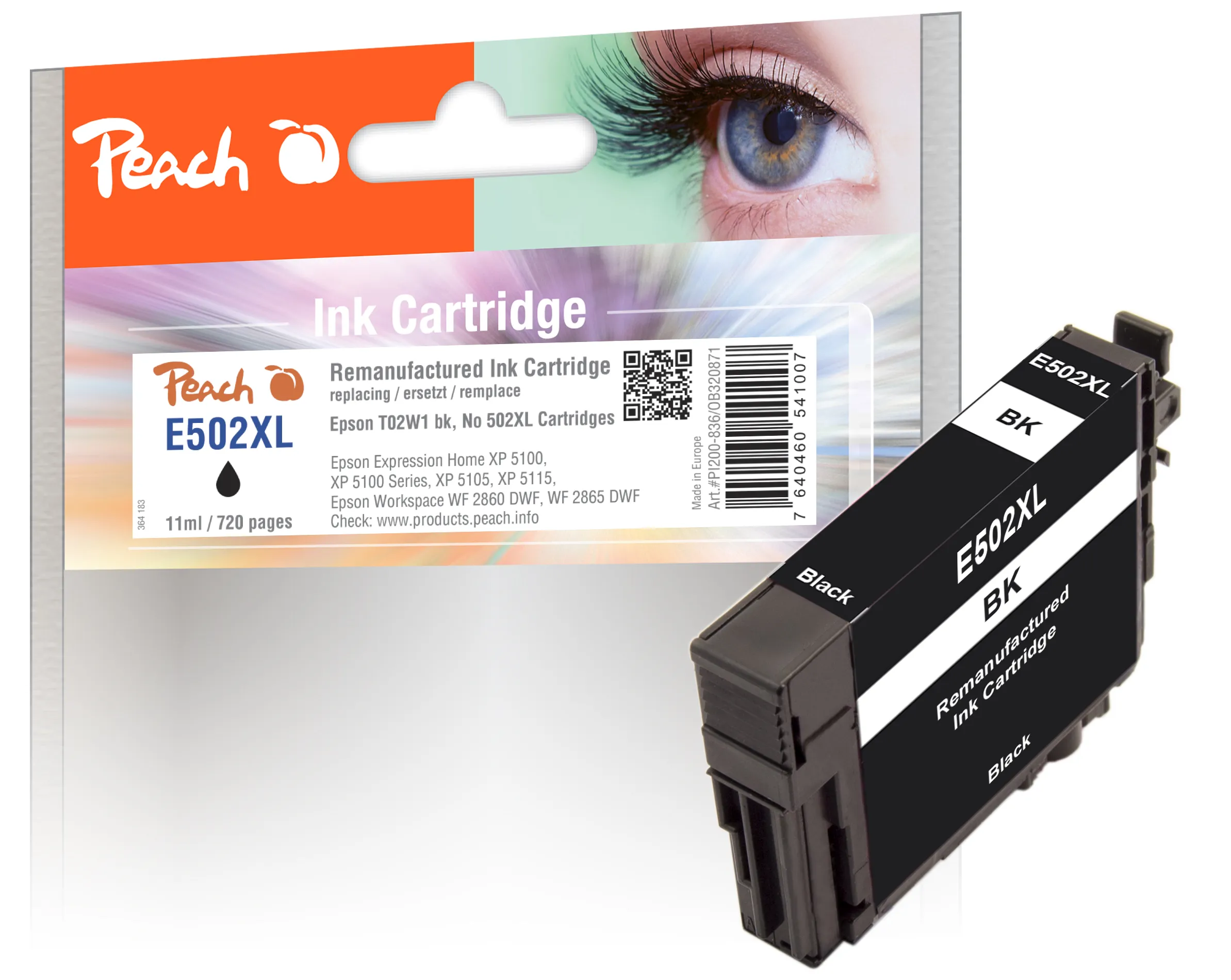 Peach Tintenpatrone schwarz kompatibel zu Epson No. 502XLBK, C13T02W14010