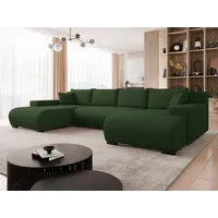 MIRJAN24 Wohnlandschaft Nojan Cord, mit Schlaffunktion und Bettkasten, 351x191x80, U-Form, Rückenlehne in Form beweglicher Kissen grün