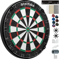 Tectake tectake® Dartscheibe aus robustem Sisal mit ultradünnem Draht, extra breiter Fangring, Zubehör aus Anspitzer, 16 Flight-Schützern und Startlinie