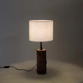 just light. Tischleuchte Beistelllampe Tischlampe Schlafzimmerlampe Holzdekor Stoff H 58 cm
