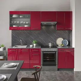 Vicco Küchenzeile Fame-Line 240 cm Bordeaux Hochglanz/Anthrazit