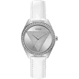 GUESS Damen Analog Quarz Uhr mit Leder Armband W0884L2 - Weiß/Weiß