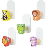 TNSLAND Klebehaken Kinder, 5 Stück Tiere Klebehaken Kinderkleiderhaken Kindergarderobe Haken Selbstklebend Handtuchhaken Ohne Bohren, Garderobenhaken Kinder Holz Wandhaken für Kinderzimmer