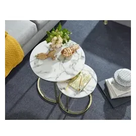 KADIMA DESIGN Design Beistelltisch 2er Set Marmor Optik Rund, Couchtisch 2 in Weiß | Gr.: onesize