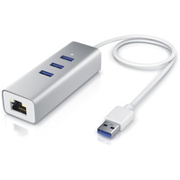 CSL 3-Port USB 3.1 Gen1 Verteiler inkl. Netzwerkadapter mit RJ45 Buchse / Aluminium Gehäuse - Silber