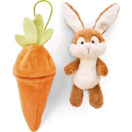NICI 48089 Anhänger Plüschhase mit Karotte 15cm, Häschenanhänger in Plüschkarotte, Geschenkidee fürs Osternest, Orange