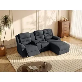 vente-unique Ecksofa mit Relaxfunktion aus anthrazitfarbenem Stoff MACEDONIA