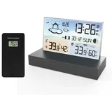 DTC GmbH Wetterstation Funk mit Außensensor Indoor Outdoor Thermometer Innen Außentemperatur und Luftfeuchtigkeit Wetterstation Funk mit Auß Sensor Wetterstation Funk mit Außensensor