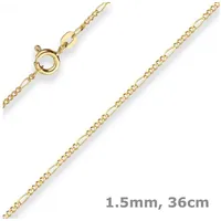 Schmuck Krone Goldkette 1,5mm Figarokette diamantiert aus 585 Gelbgold 36cm, Gold 585 goldfarben