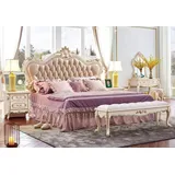 JVmoebel Schlafzimmer-Set Klassisches Schlafzimmer Set: Chesterfield Bett & 2 Nachttische, (3-tlg., 1x Bett + 2x Nachttische), Made in Europa weiß