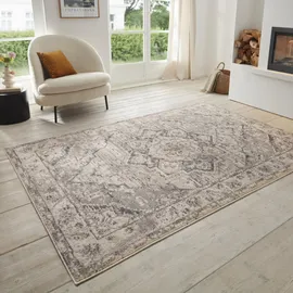 HANSE HOME Sand Vintage Teppich – Orientalischer Kurzflor Wohnzimmerteppich Weicher Orient-Teppich Läufer für Schlafzimmer, Esszimmer, Wohnzimmer, Flur, Küche – Creme Grau, 160x235cm
