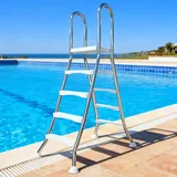 AIBOTY Edelstahlleiter 42Mm Holme Für Hoch- Und Aufstellbecken 85-135 cm Höhe,Poolleiter Edelstahl Für Hochbecken,V2A Edelstahl Rostfrei,135cm