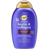 OGX Biotin & Collagen Shampoo (385 ml), kräftigendes Haarshampoo für feines dünnes Haar, mit Vitamin B7 Biotin & Kollagen, ohne Sulfate