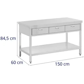 Royal Catering Edelstahltisch mit Schubladen Gastro Arbeitstisch Edelstahl 150 x 60 cm 400 kg