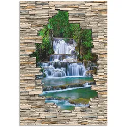 Artland Wandbild »Tiefen Wald Wasserfall Stein Mauer Blick«, Wasserfallbilder, (1 St.), als Alubild, Outdoorbild, Wandaufkleber in verschied. Größen Artland Farbe Bild(er): grün