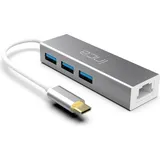 inca USB-C HUB Type-C-Hub X4: USB 3.0, Ethernet RJ45 Multiplexer mit Strom- und Spannungsschutz Silber