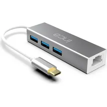 inca USB-C HUB Type-C-Hub X4: USB 3.0, Ethernet RJ45 Multiplexer mit Strom- und Spannungsschutz Silber