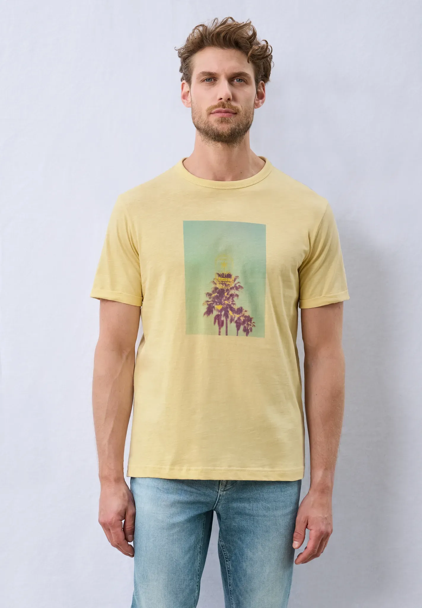 T-Shirt STREET ONE MEN, Herren, Gr. XL (44), gelb (sunny gelb), Web, 100% Baumwolle, bedruckt, normal normal, Rundhals, Bündchen, Shirts T-Shirt, aus reiner Baumwolle