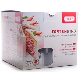 LARES Tortenring Verstellbar mit Klemmhebel Edelstahl | Skala | 18–30 cm | Made in Germany | 15 cm hoch | Verstellbarer Kuchenring rund | Spülmaschinengeeignet