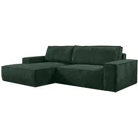 vente-unique Ecksofa mit Schlaffunktion - Ecke Links - Cord - Tannengrün - AMELIA
