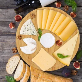 Relaxdays Pizzateller, 2er Set, Bambus, Ø 32 cm, Servierbrett für Pizza, Flammkuchen, Käse, rundes Pizzabrett, natur