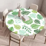 Treer 3D Elastische Tischdecke Rund Abwaschbar, Spanntischdecke Rund Gartentischdecke Outdoor Round Tischdecke mit Gummizug für Küche, Esszimmer und Picknick (Gemischtes Blatt,90 cm)
